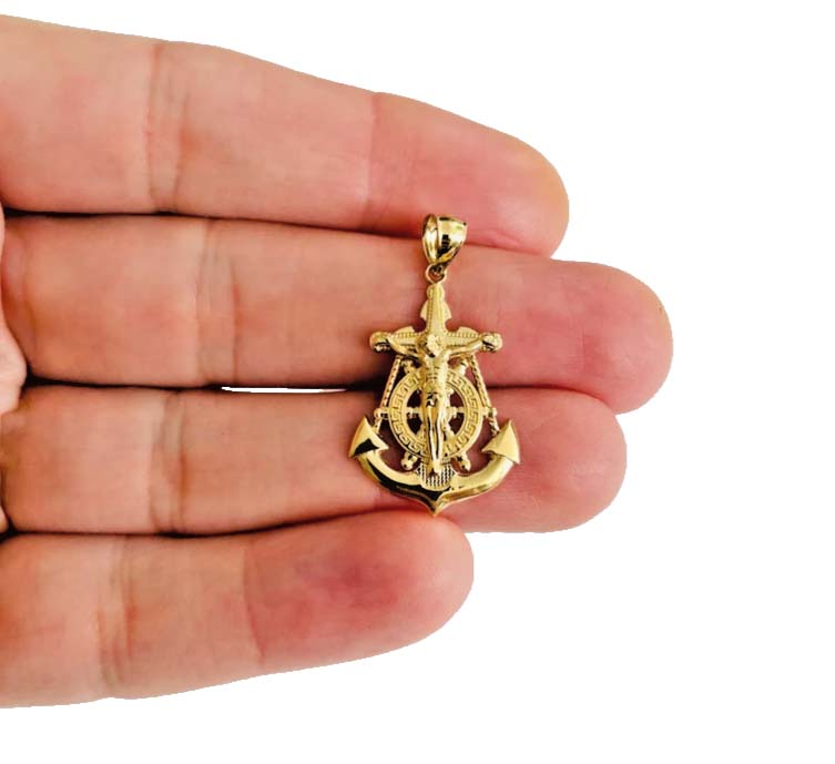 14K Yellow Gold Mariner Crucufix Pendant