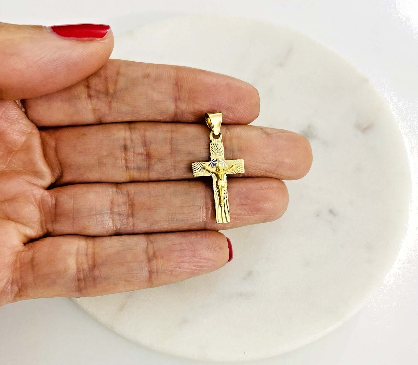 14K Yellow Gold Crucufix Stamp Pendant