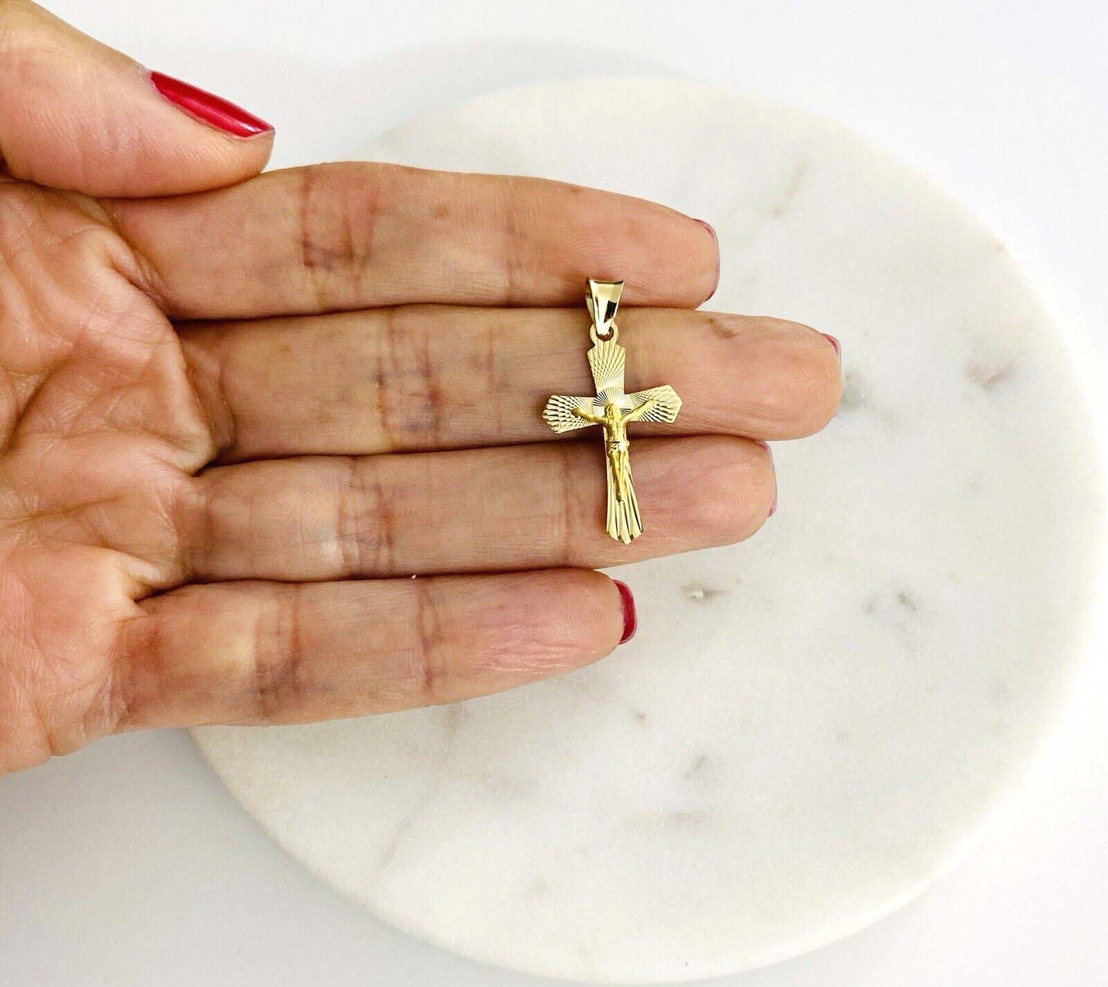 14K Yellow Gold Crucufix Stamp Pendant