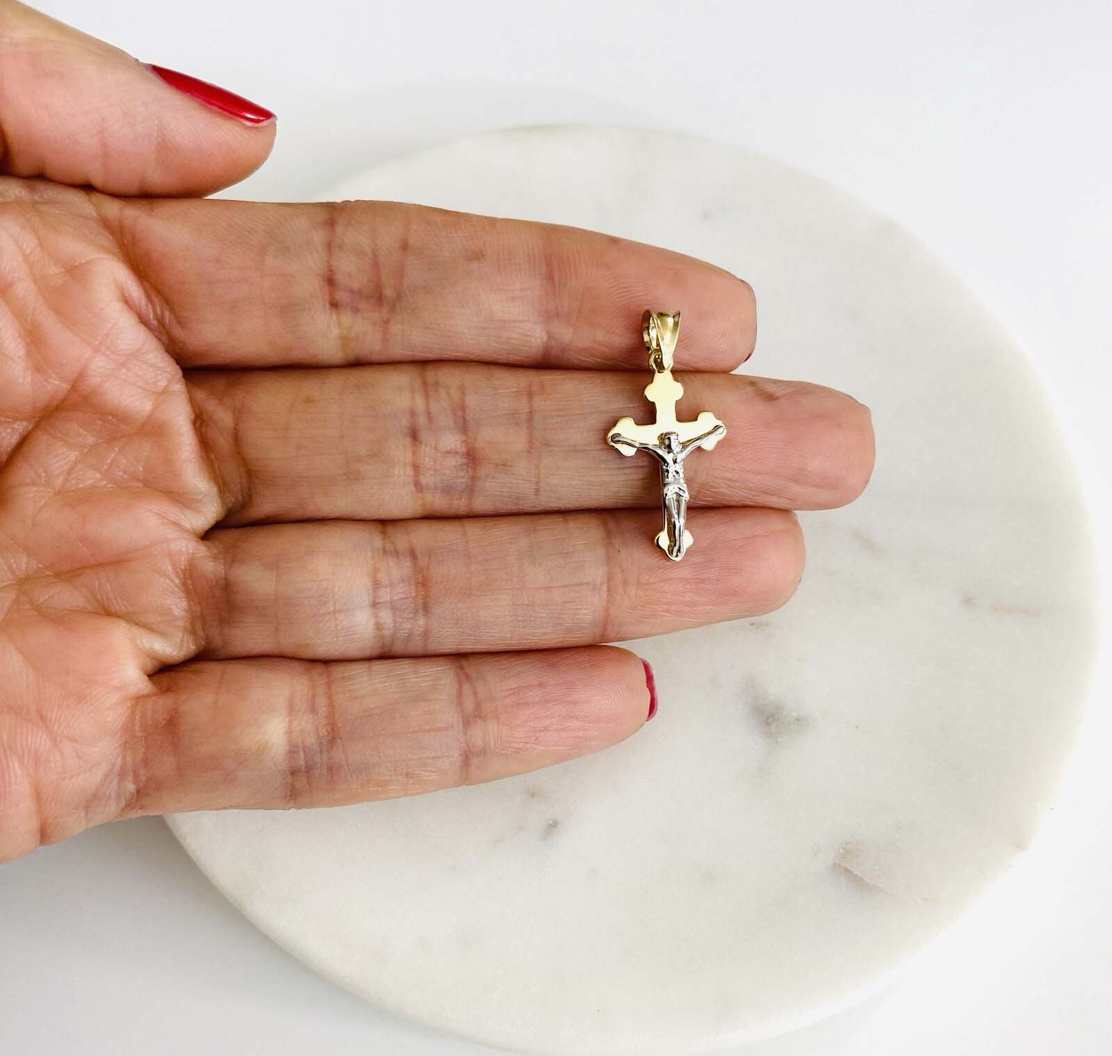 14K Two Tone Gold Cross with Jesus Pendant