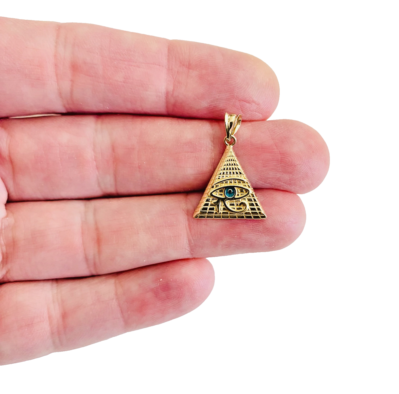 14K Two Tone Gold Eye of Horus Egyptian Pyramid Pendant