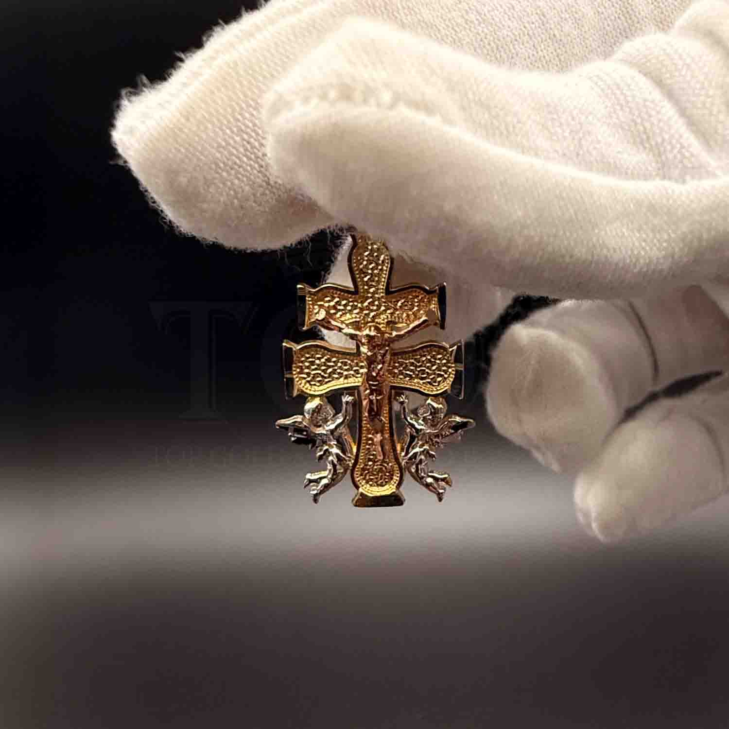 14K Tri Color Gold Religious Cross of Caravaca Pendant