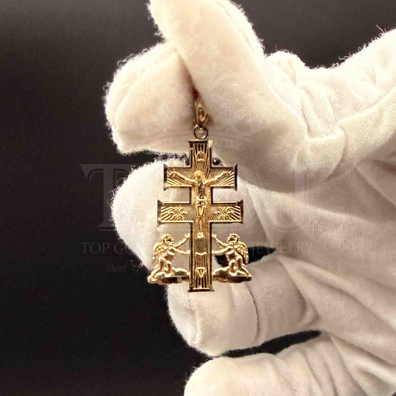14K Yellow Gold Cross of Caravaca Pendant