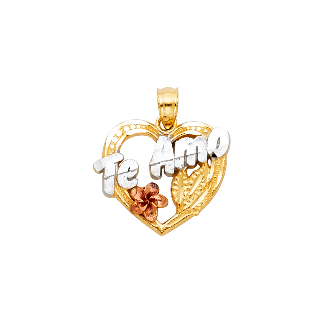 14K Tri Color Gold  Te Amo Heart Pendant