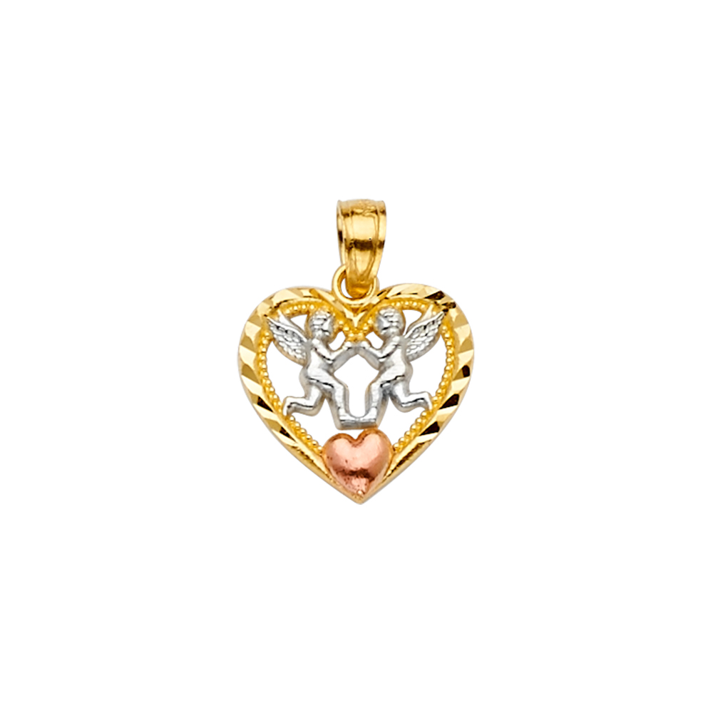 14K Tri Color Gold Heart Pendant with Angeles