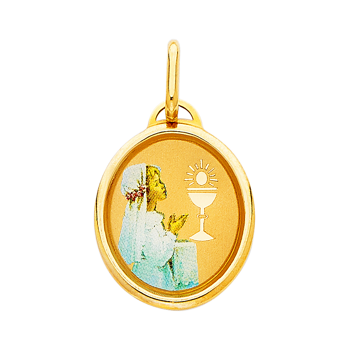14K Yellow Gold Religious Communion Boy Pendant - 18 mm X 18 mm