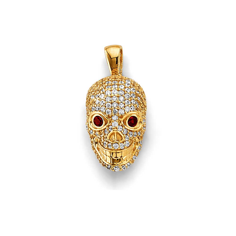 14K  Yellow Gold Cubic zirconia Skull Pendant