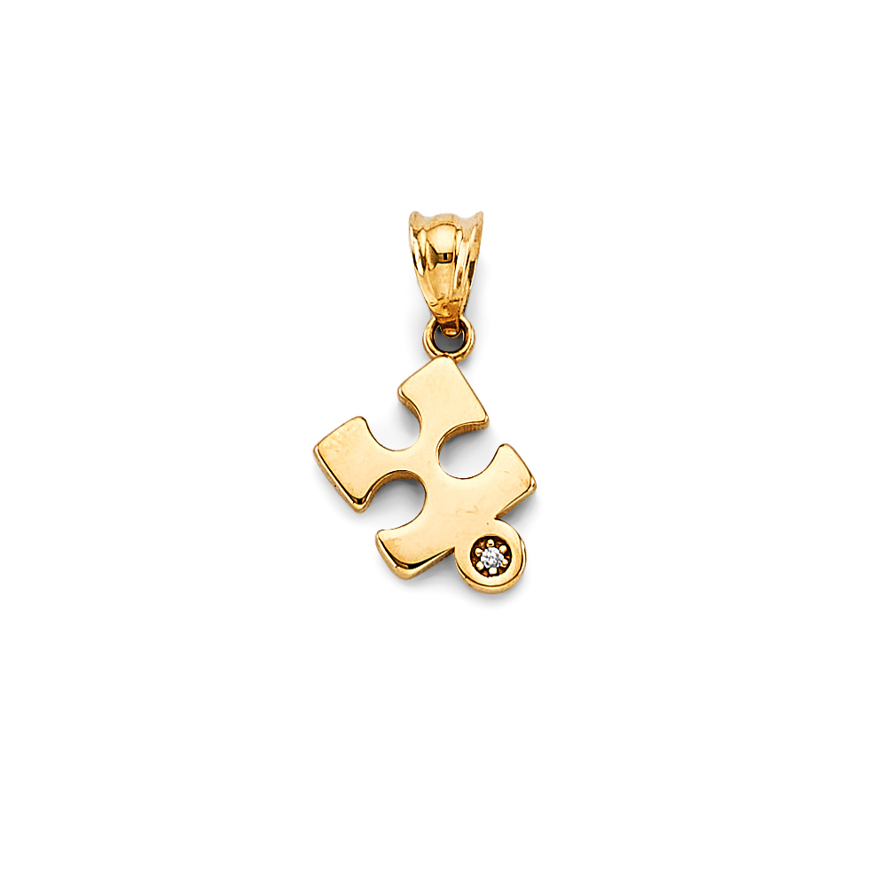 14K  Yellow Gold Cubic zirconia Puzzle Pendant
