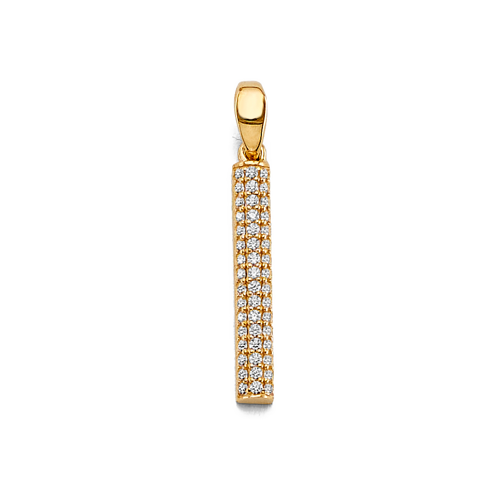 14K  Yellow Gold Cubic zirconia Bar Pendant