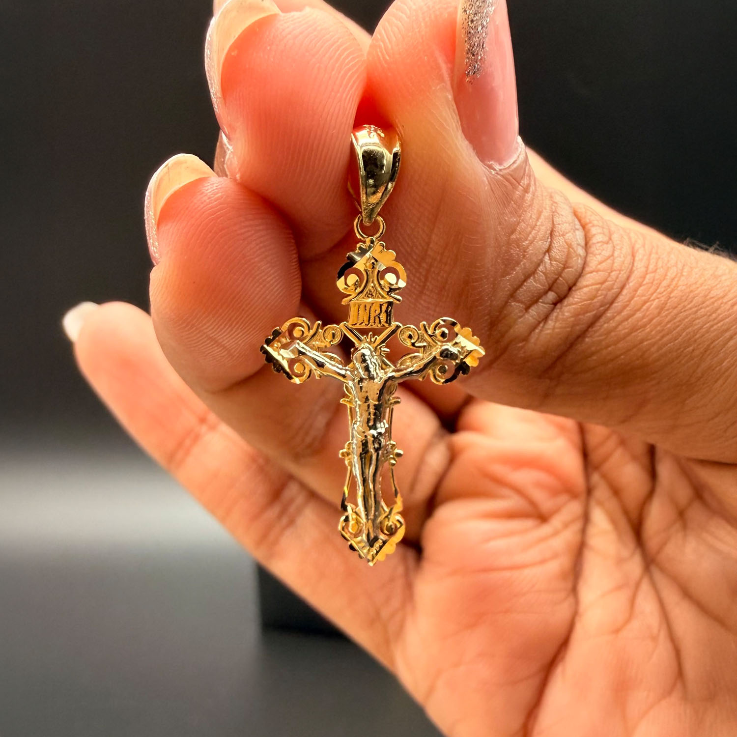 14K Two Tone Gold Crucufix Cross Pendant