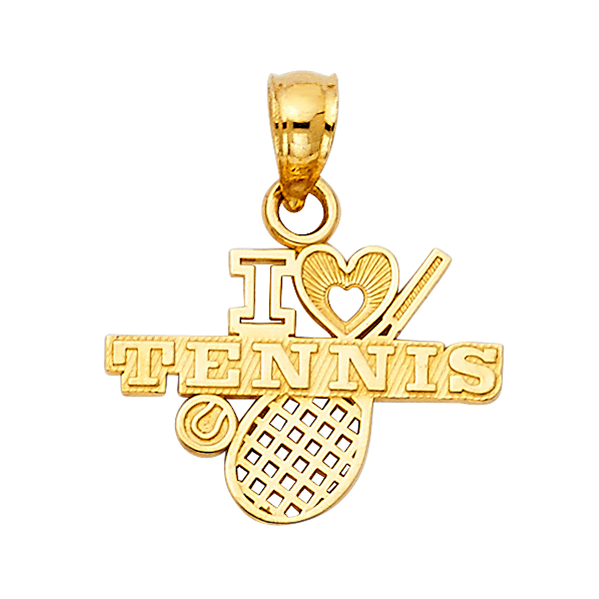 14K Yellow Gold I Love Tennis Pendant - 12 mm X 17 mm