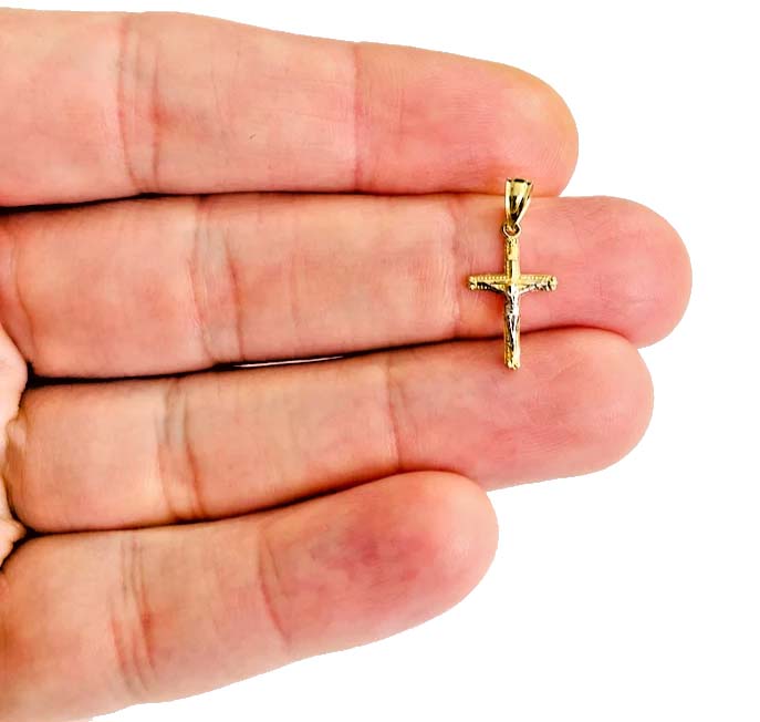 14K Two Tone Gold Tiny Crucufix Pendant