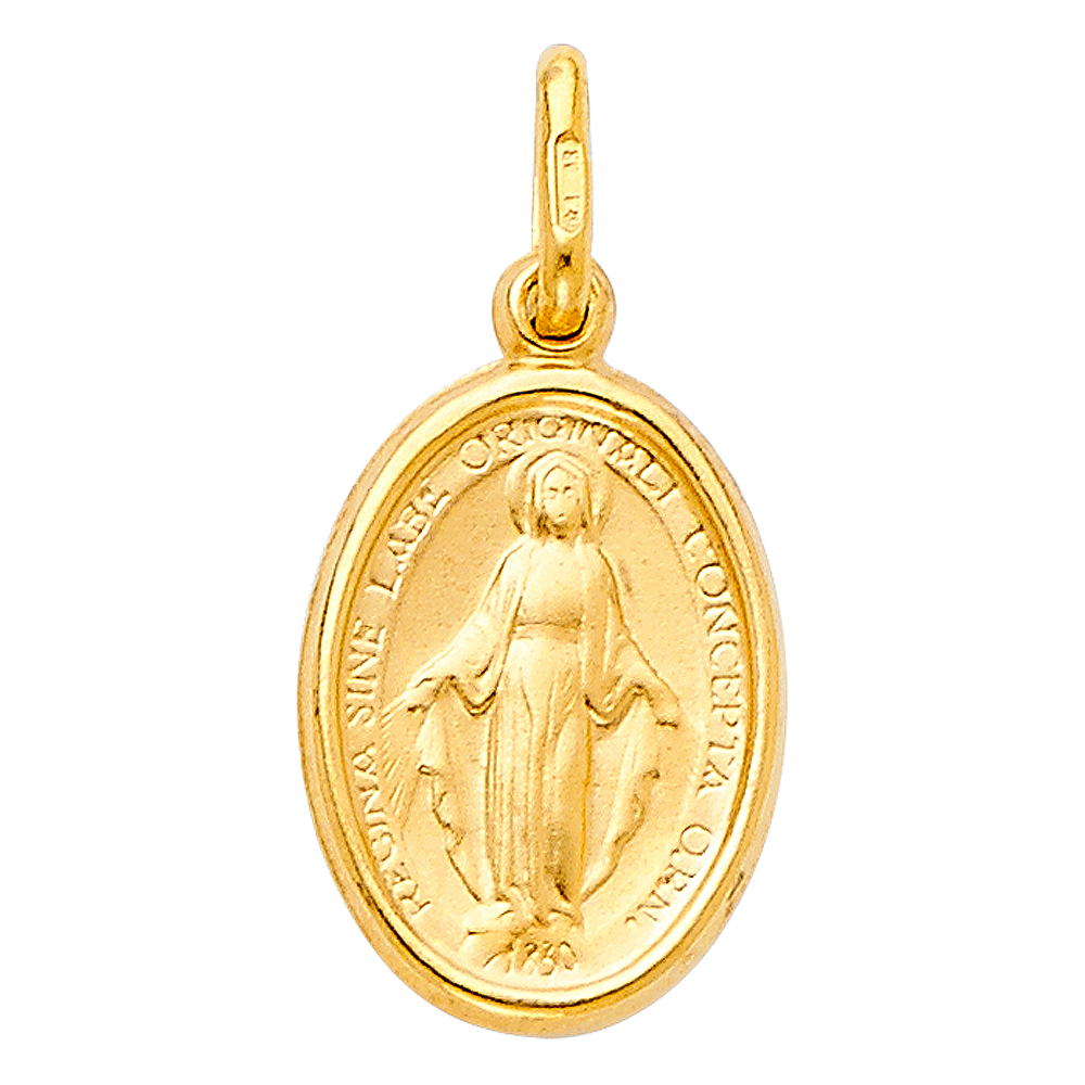 14K Yellow Gold Virgin Mary Medal Pendant