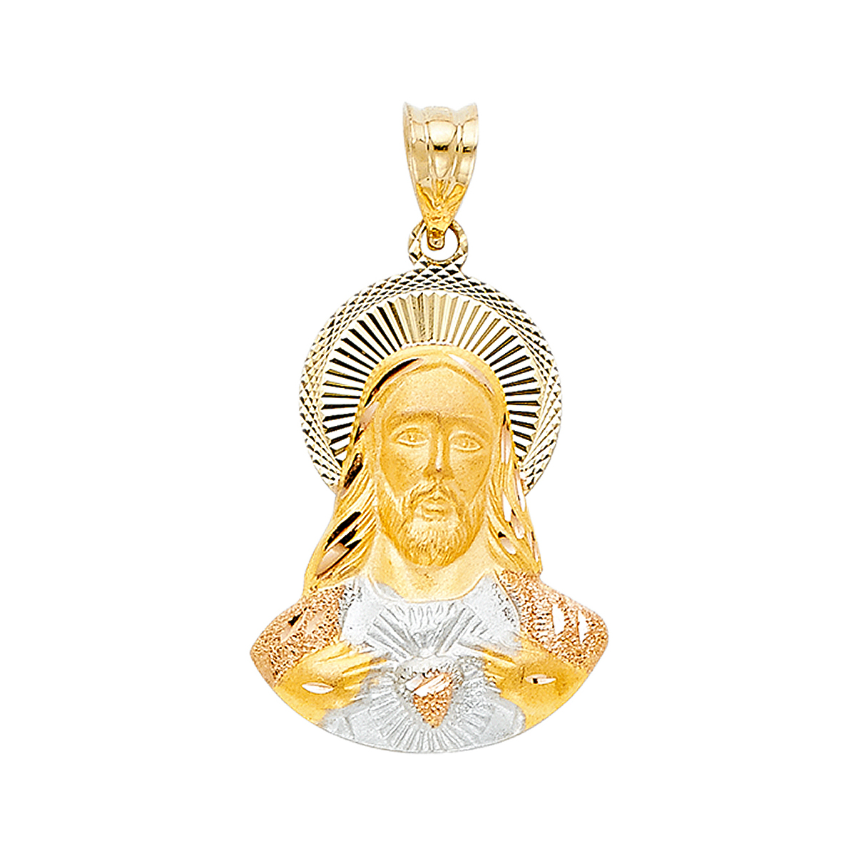 14K TTri Color Gold Religious Stamp Pendant