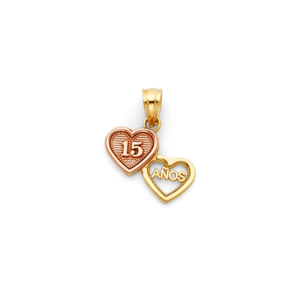14K Two Tone Gold Sweet 15 Years Quinceañera Pendant