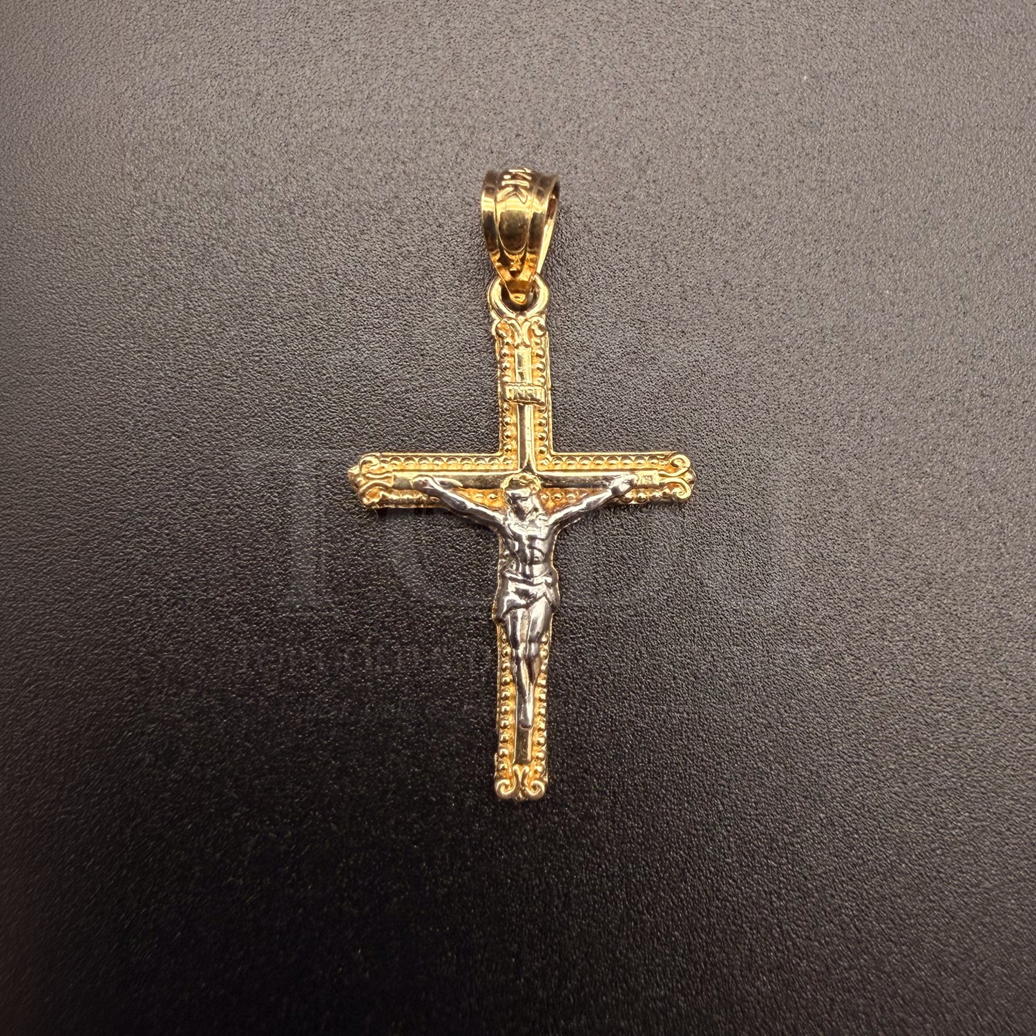 14K Two Tone Gold Crucufix Pendant With Yellow Gold 0.5mm Box Chain - 20 Inch