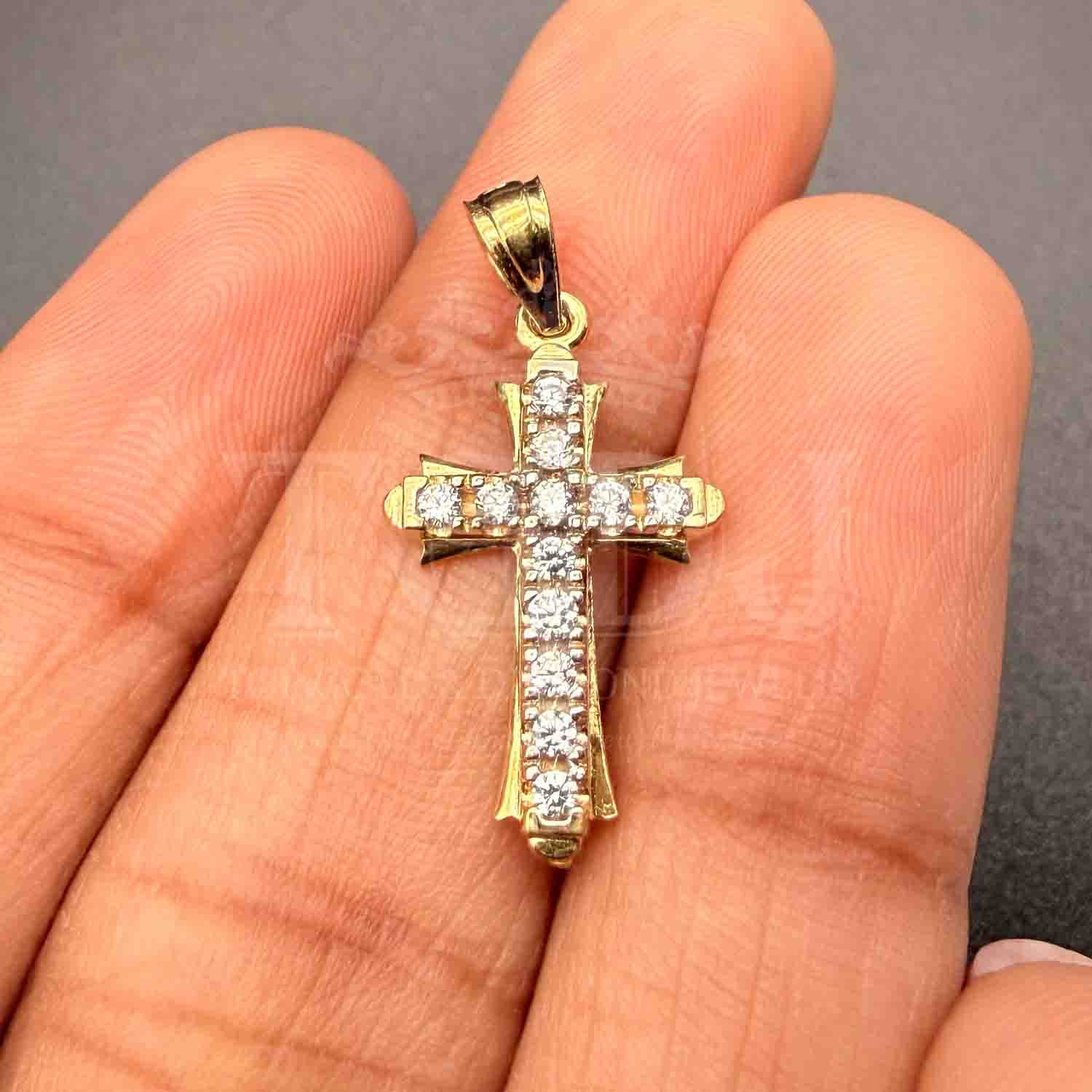 14K Two Tone Gold Cubic zirconia Cross Pendant