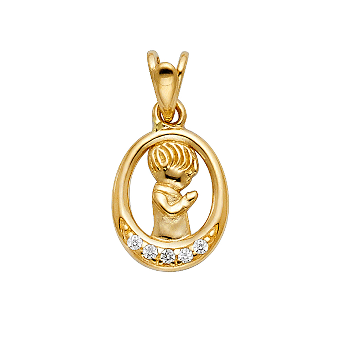 14K Yellow Gold Cubic zirconia Boy Prayer Religious Pendant - 15 mm x 10 mm