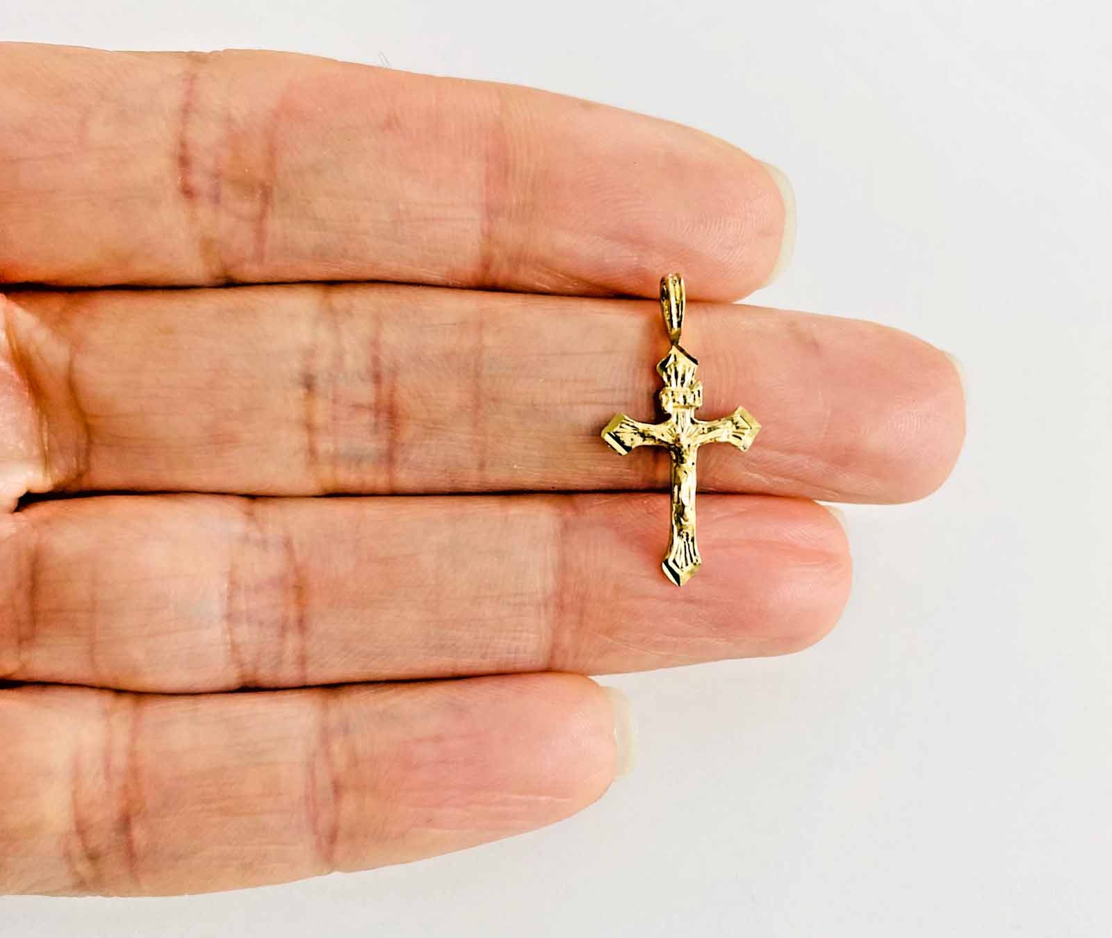14K Yellow Gold Fancy Tiny Crucufix Pendant