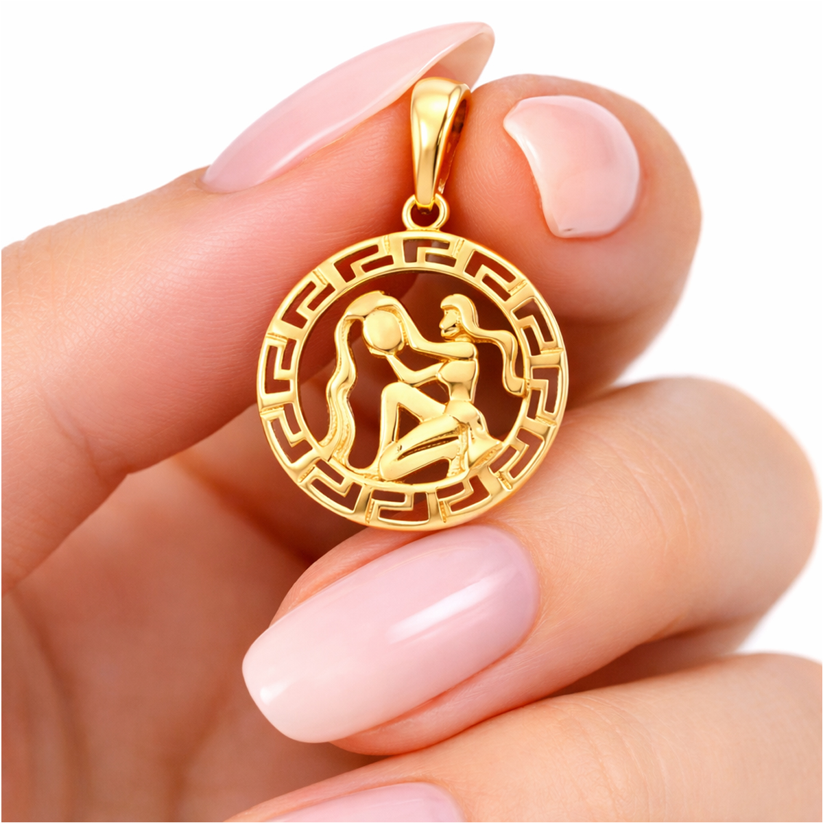 14k Yellow Gold Round Aquarius Zodiac Sign Horoscope Constellation Pendant