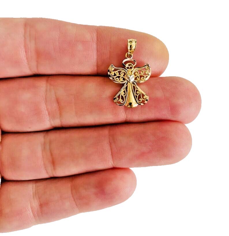 14K Two Tone Gold Angel Pendant