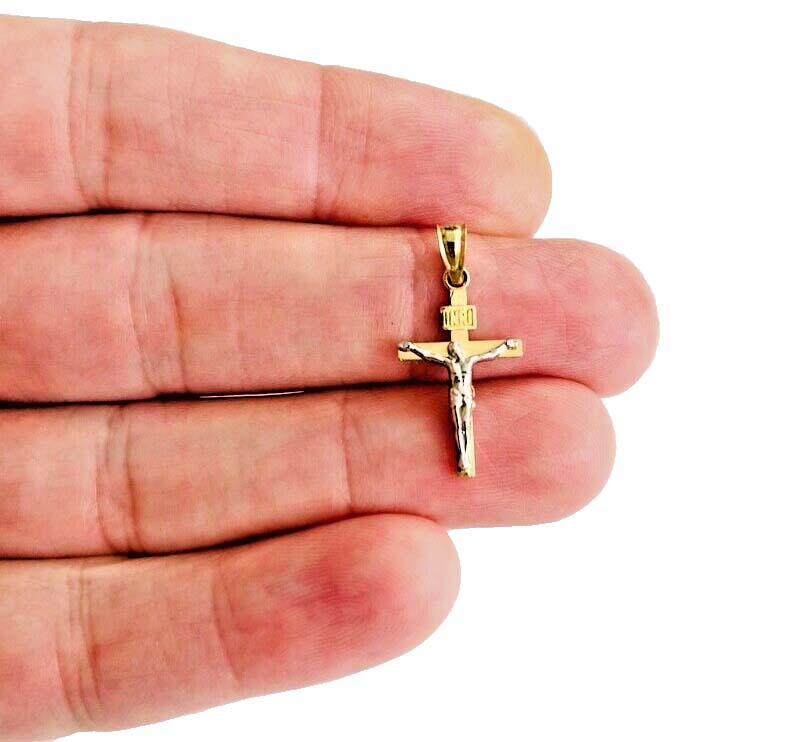 14K Two Tone Gold Crucufix Cross Pendant