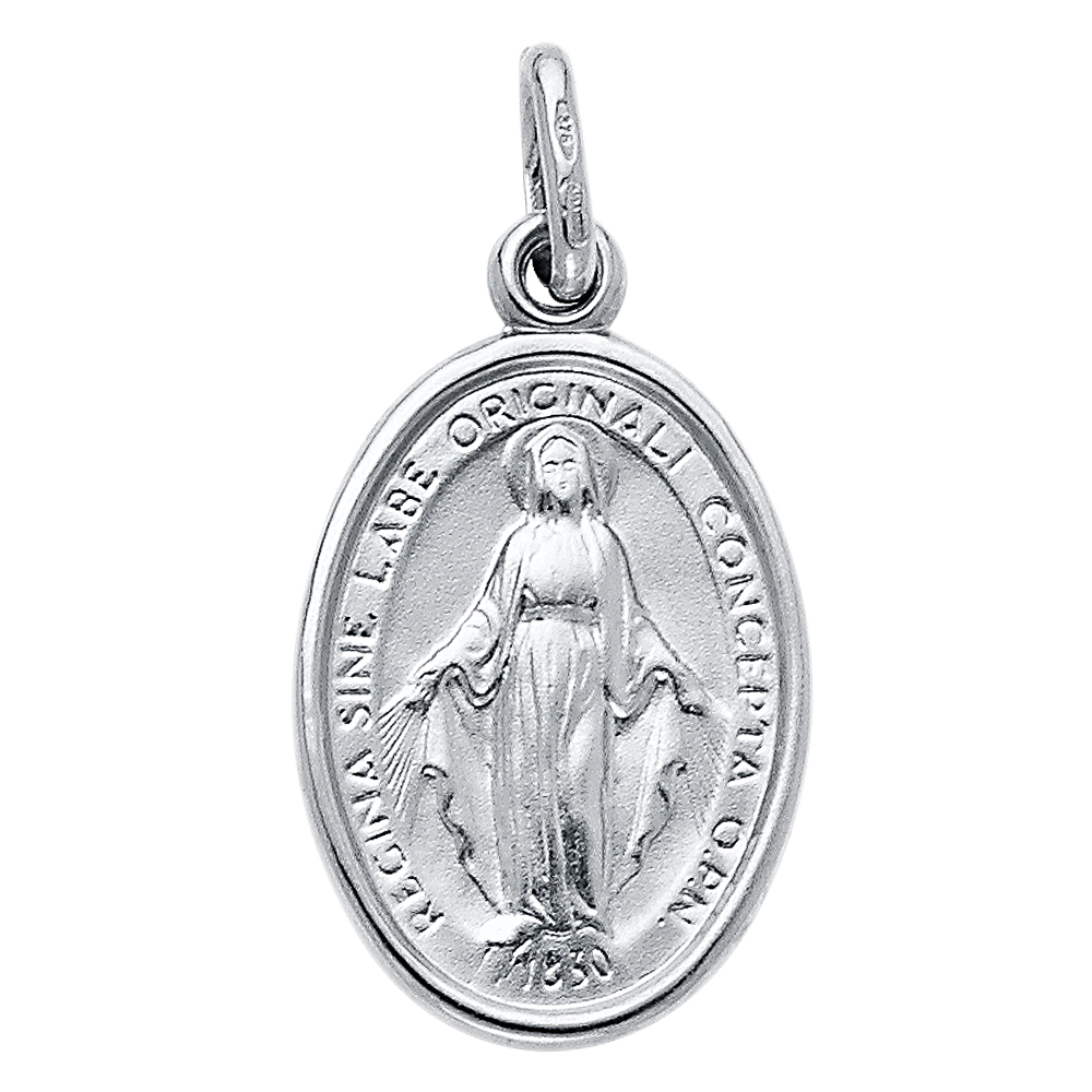 14K White Gold Virgin Mary Medal