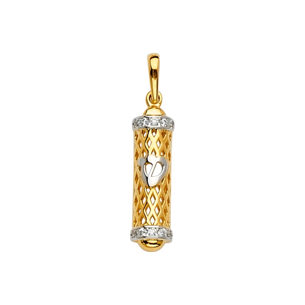 14K Two Tone Gold Mezuzah Pendant