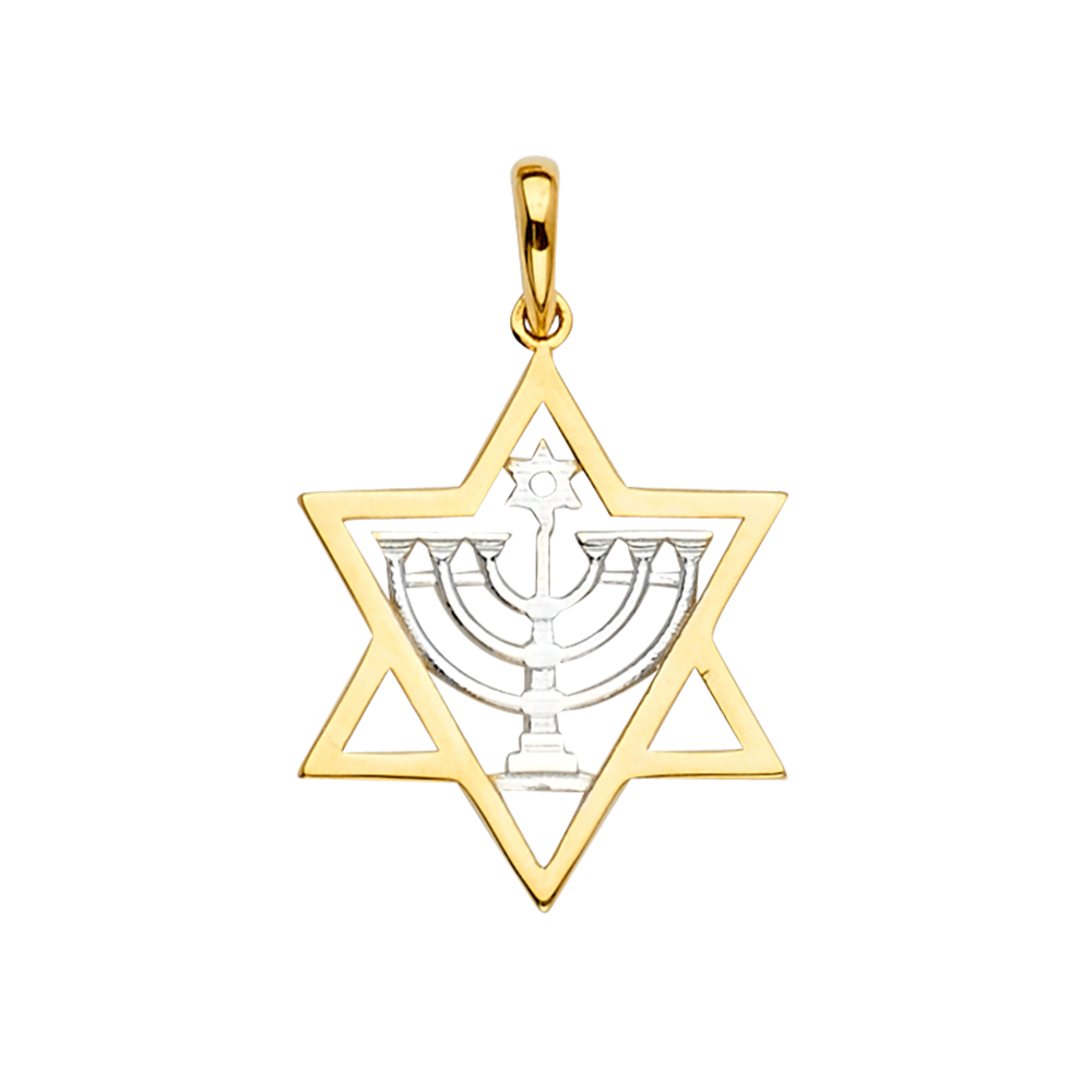 14K Two Tone Gold Stone Menorah Pendant