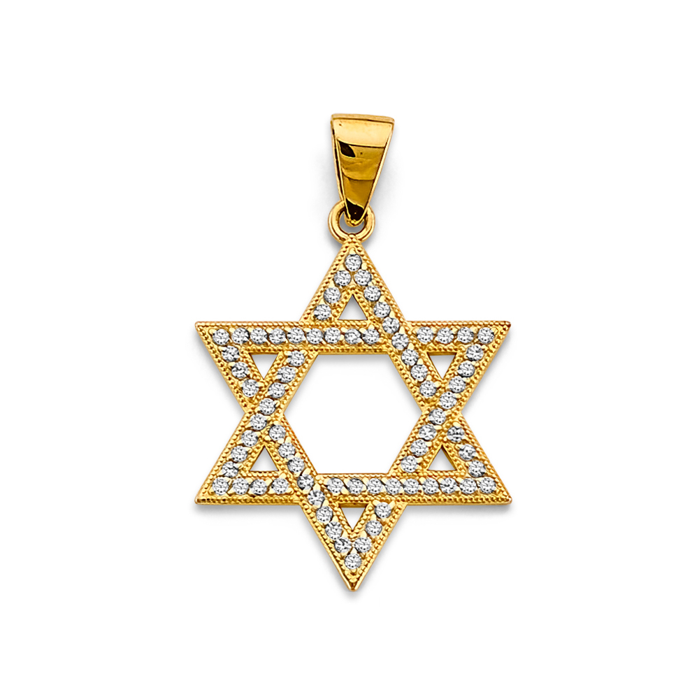 14K  Yellow Gold Cubic zirconia Star of David Pendant