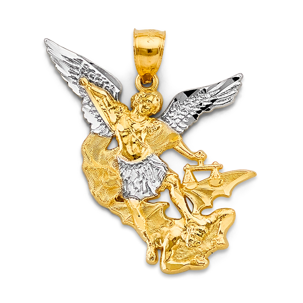 14K Two Tone Gold Saint Michael Pendant