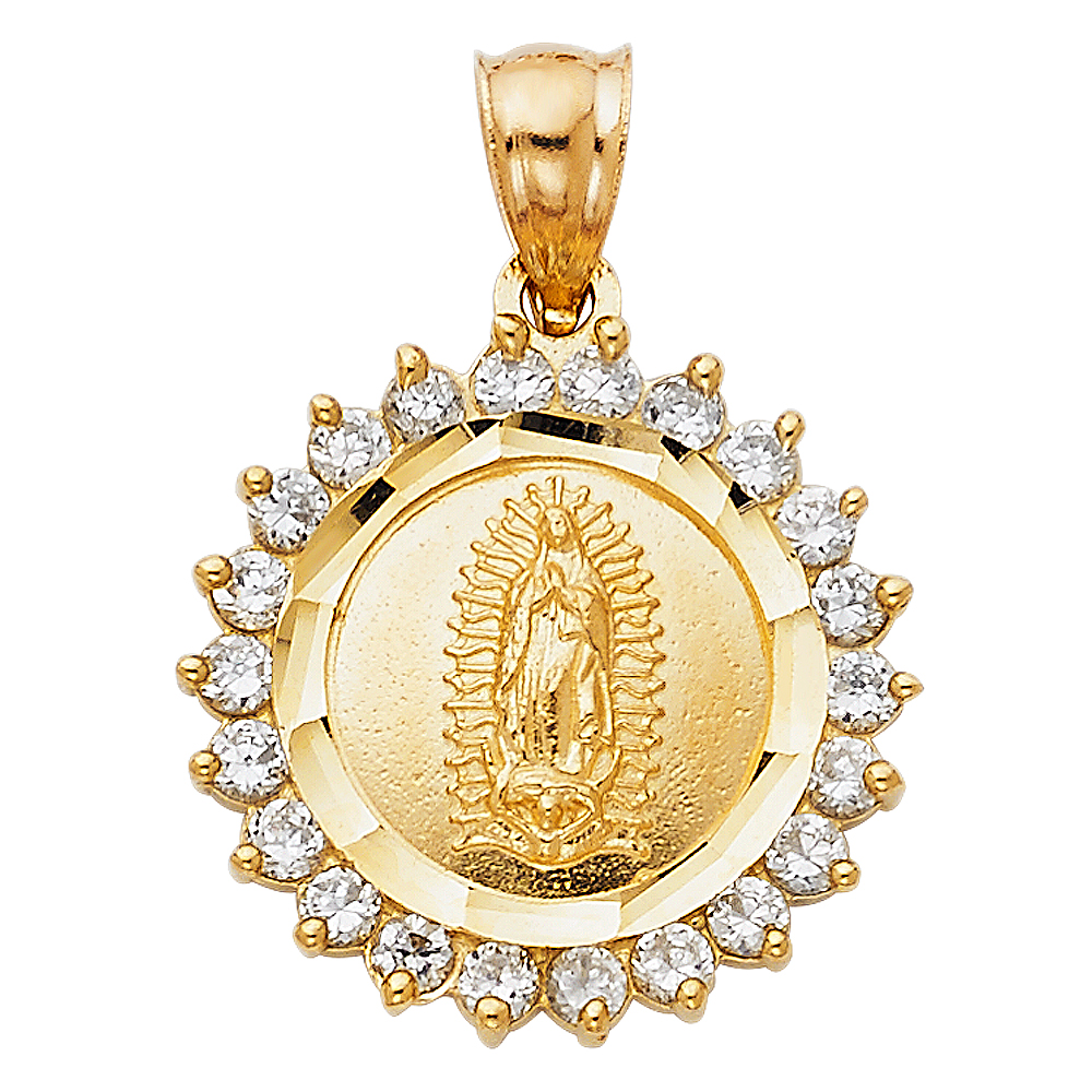 14K  Yellow Gold Cubic zirconia Our Lady of Guadalupe Pendant