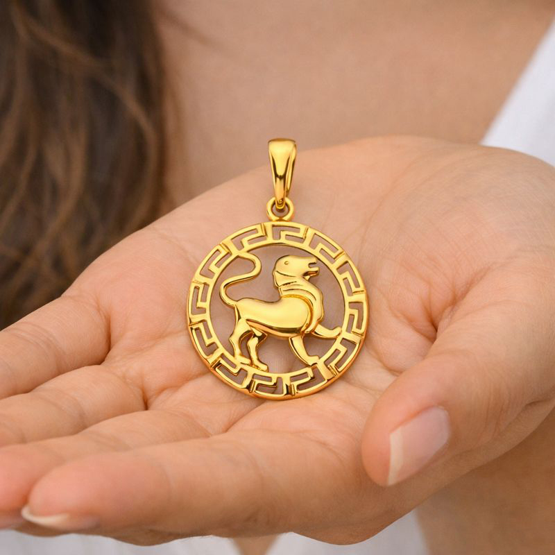 14k Yellow Gold Round Leo Zodiac Sign Horoscope Constellation Pendant