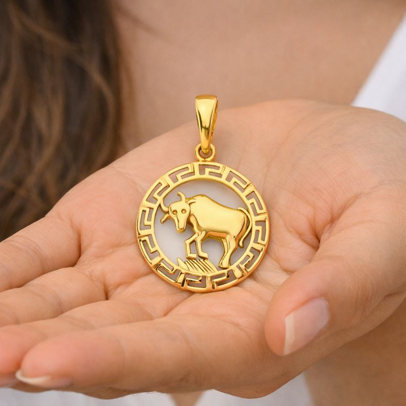 14k Yellow Gold Round Taurus Zodiac Sign Horoscope Constellation Pendant