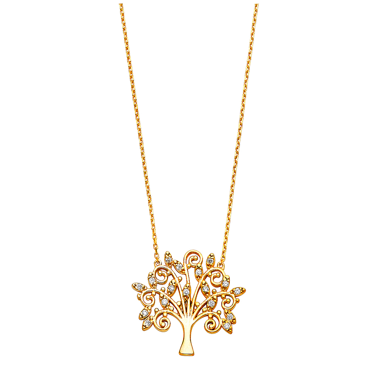 14K Yellow Gold Cubic zirconia  Magic Tree Necklace - 17+1"