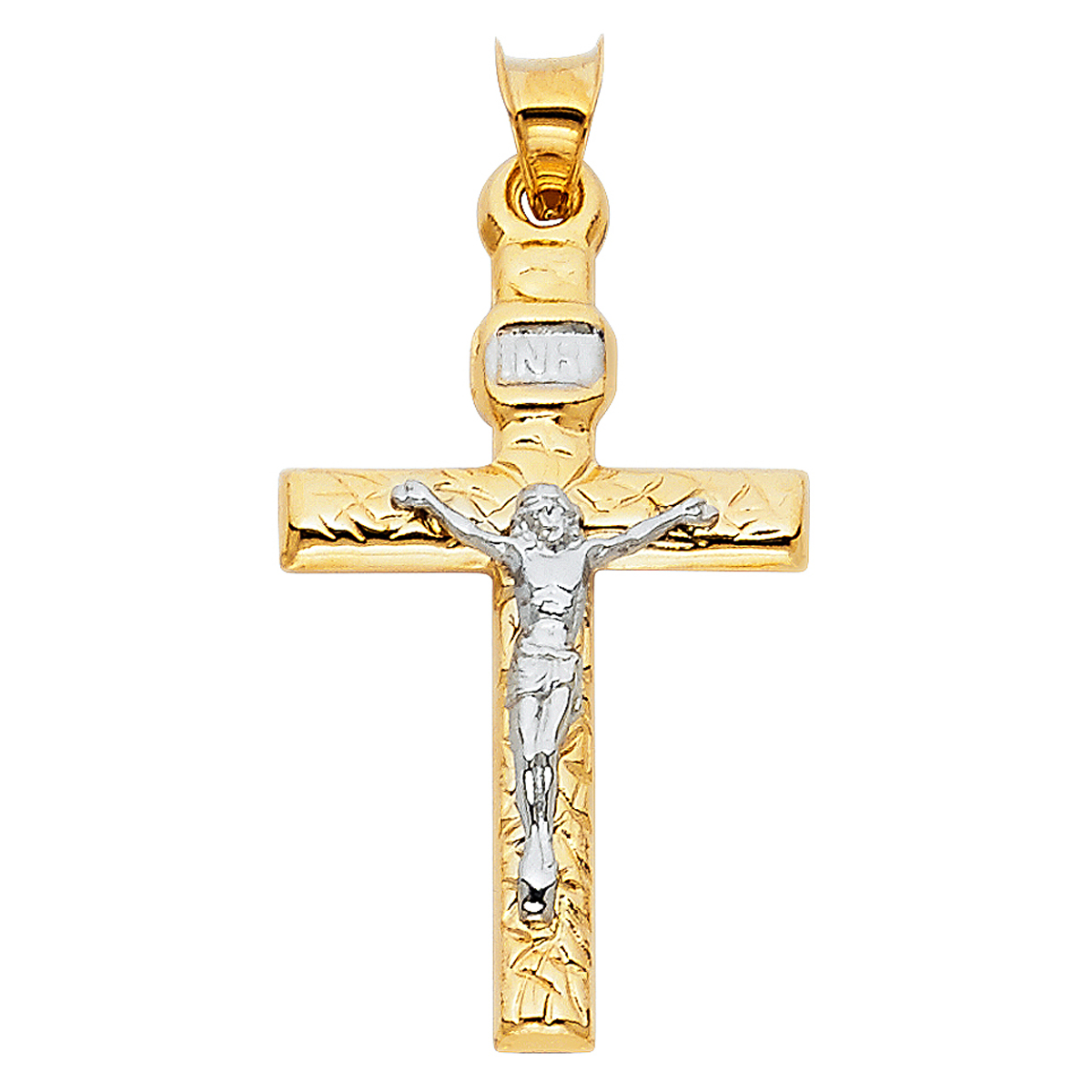 14K Two Tone Gold Mashed Crucufix