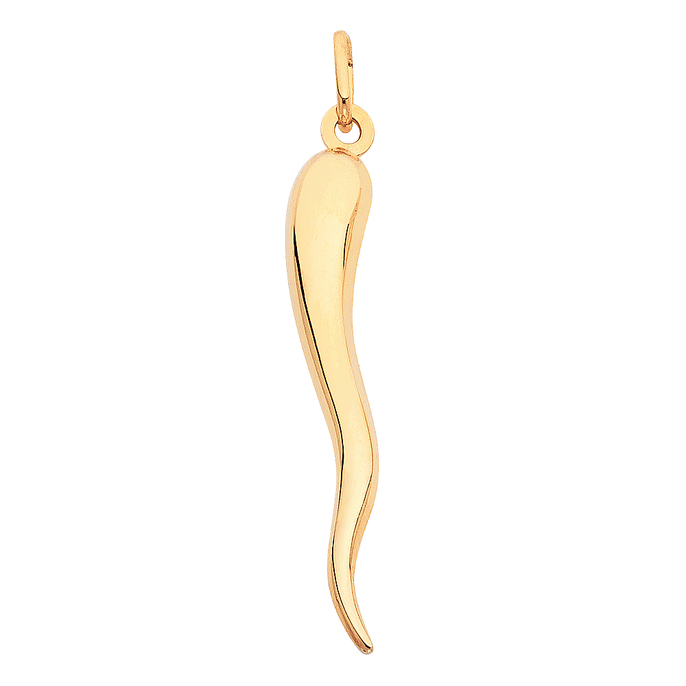 14K Yellow Gold Cornicello Italian Horn Pendant - 45 mm X 08 mm