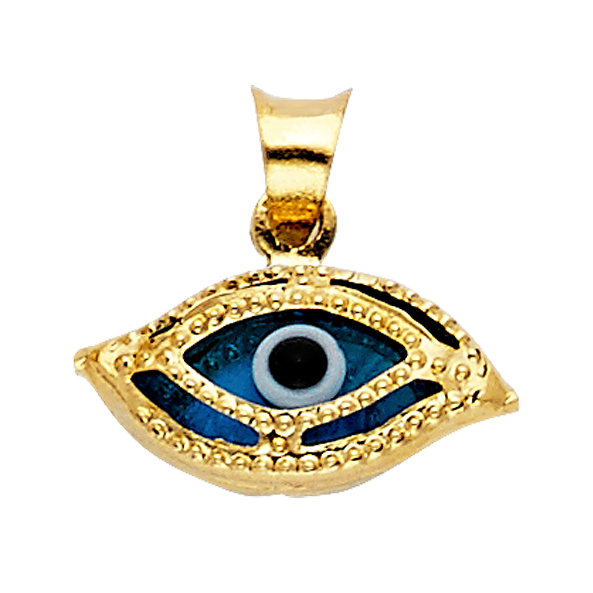 14K Yellow Gold Evil Eye Pendant - 7 mm X 13 mm