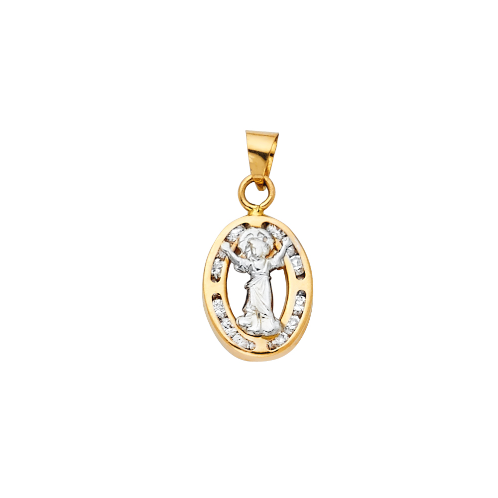 14K  Two Tone Gold Cubic zirconia Divine Infant Jesus Pendant