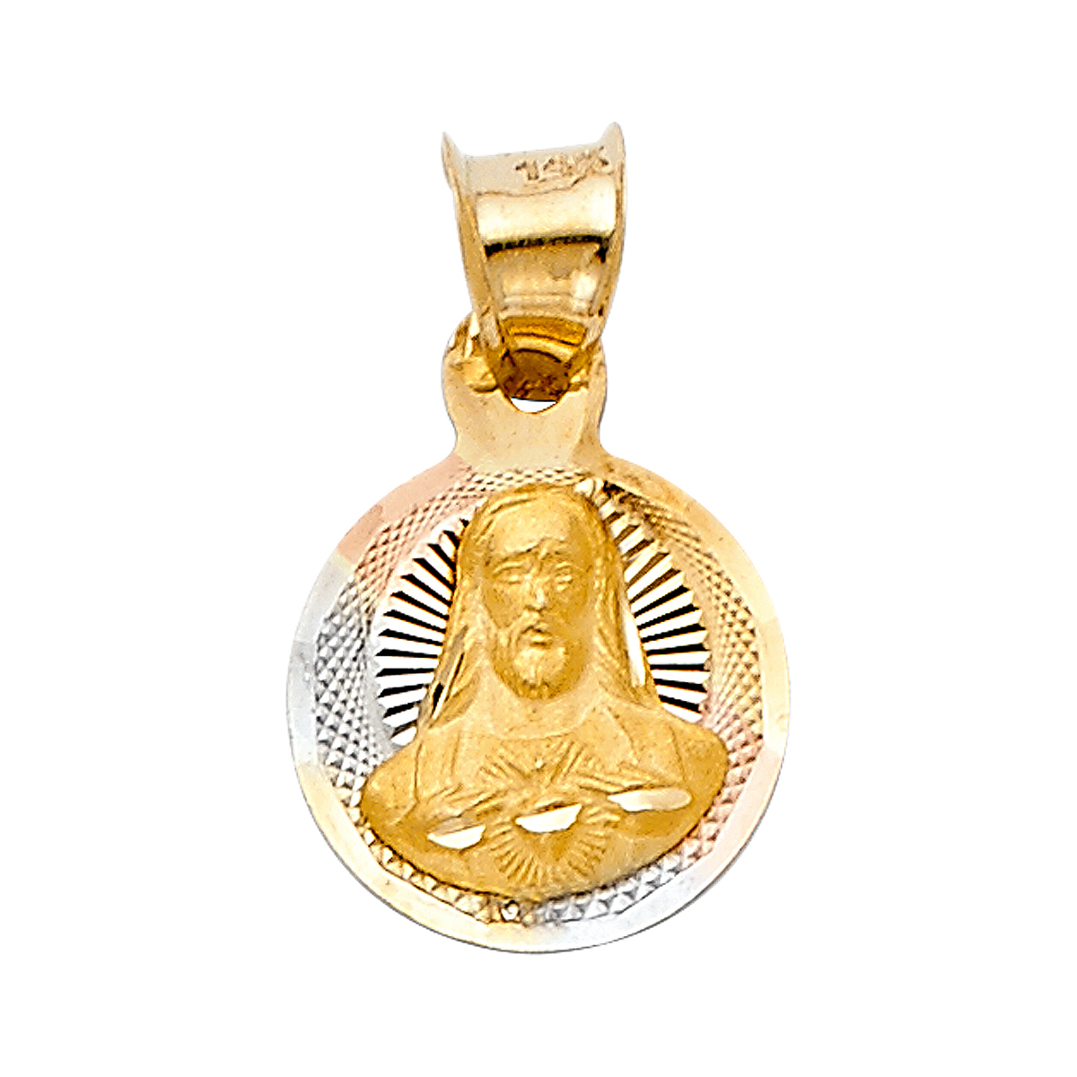 14K Tri Color Gold Jesus Stamp Pendant