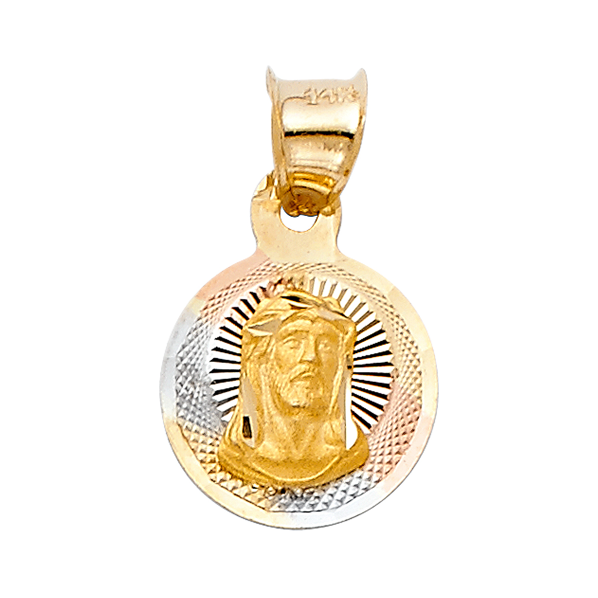 14K Tri Color Gold Jesus Stamp Pendant