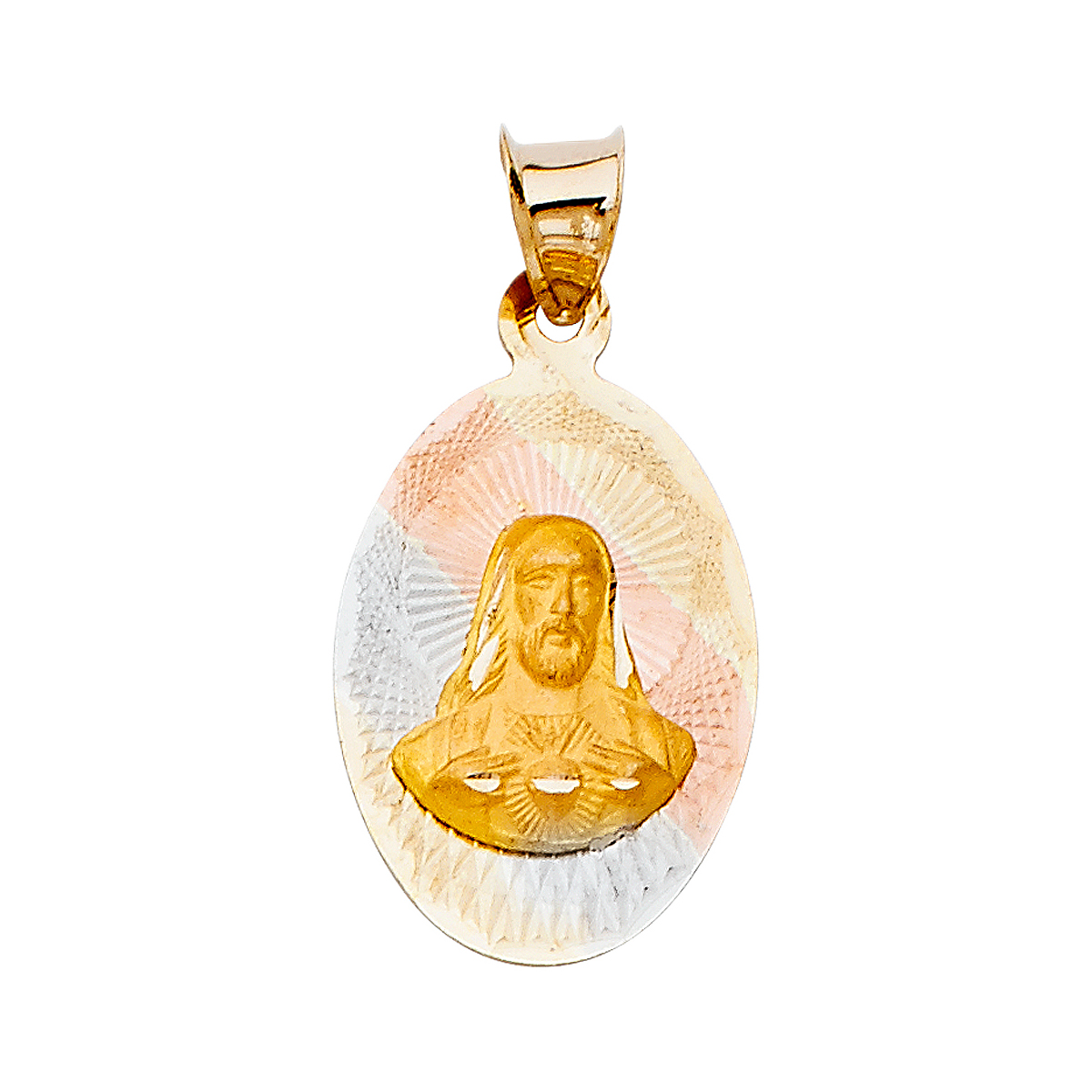 14K Tri Color Gold Jesus Stamp Pendant