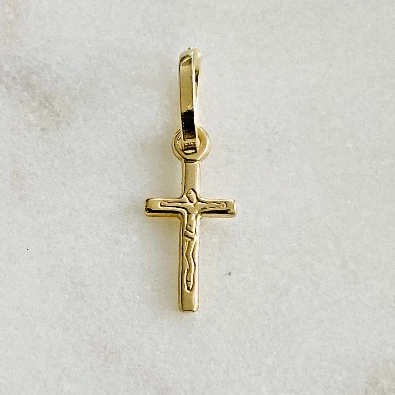 14K Yellow Gold Crucufix Design Tiny Cross Pendant