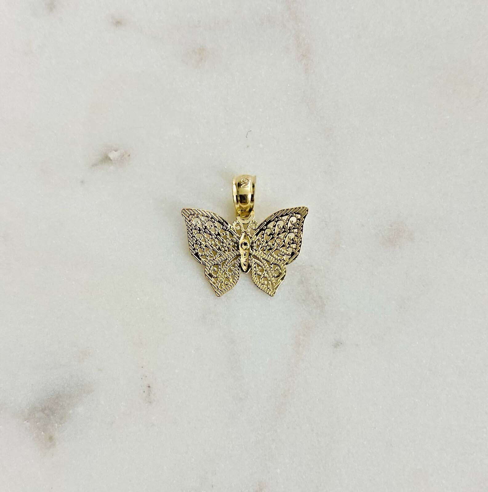 14K Two Tone Gold Butterfly Pendant