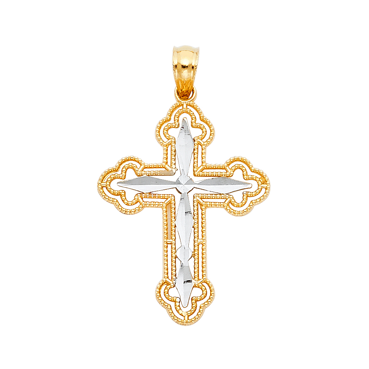 14K Two Tone Gold Cross Religious Cross Pendant - 25 mm X 19 mm