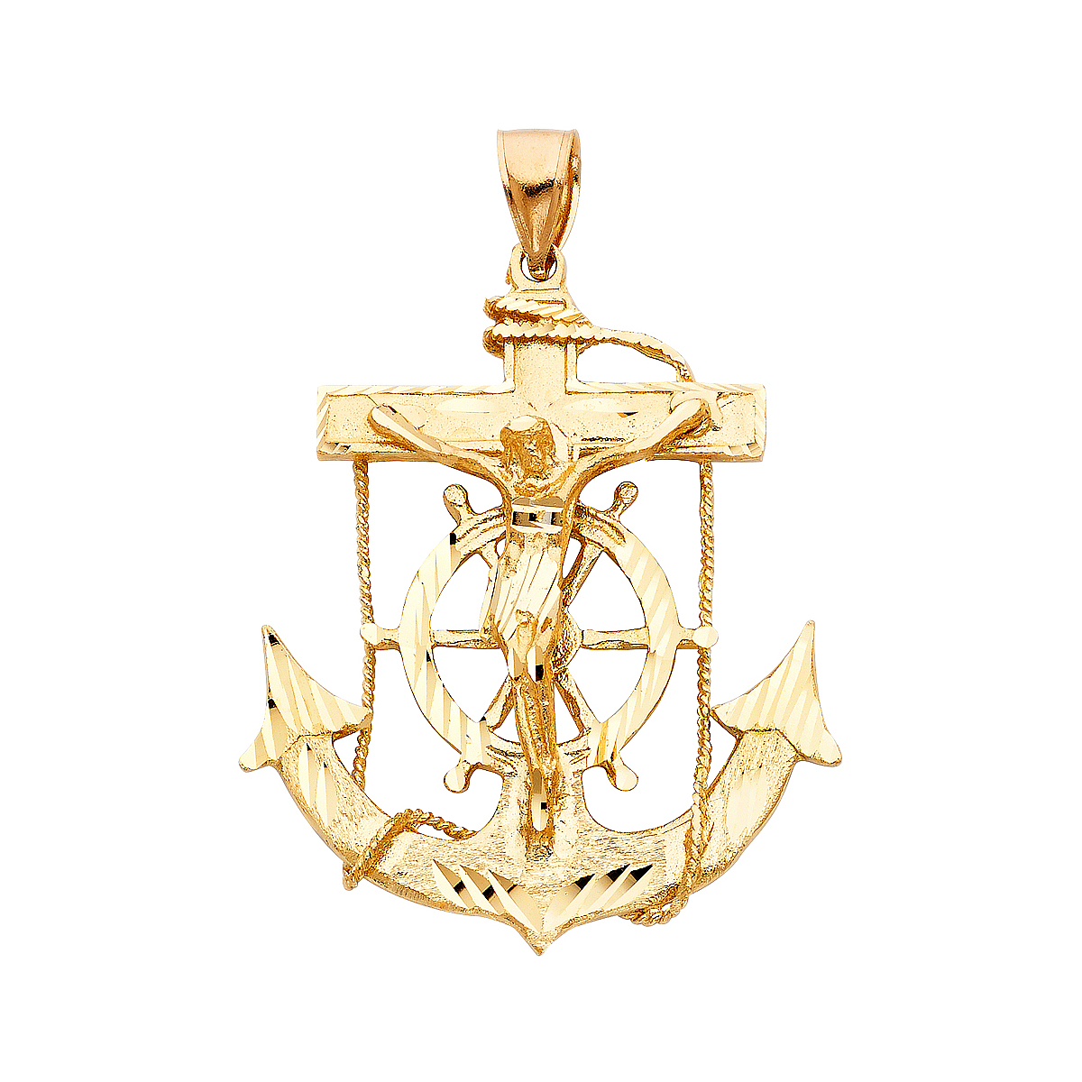 14K Yellow Gold Mariner Religious Crucifix Pendant -  55 mm X 50 mm