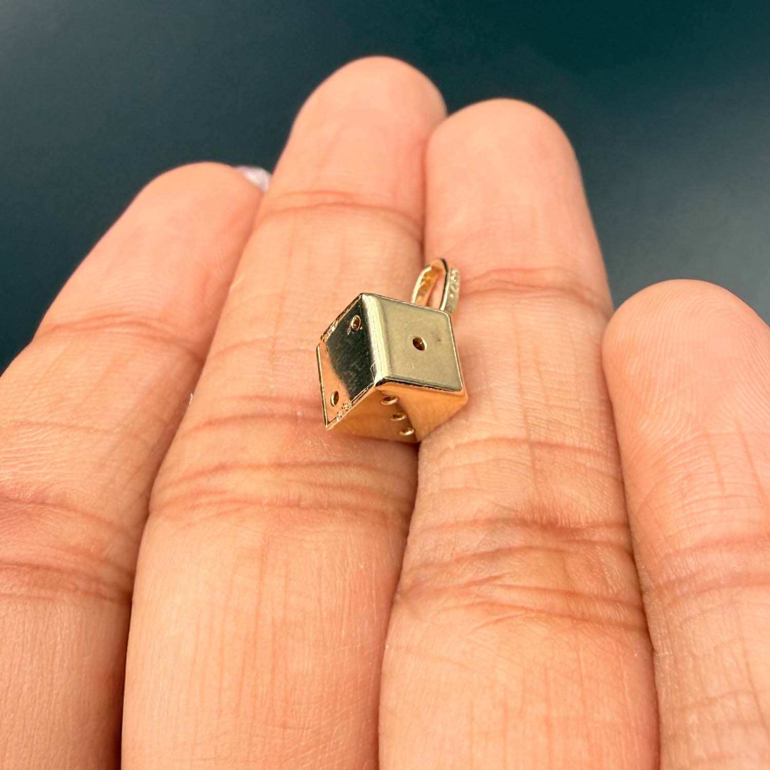 14K Yellow Gold Hollow Dice Pendant