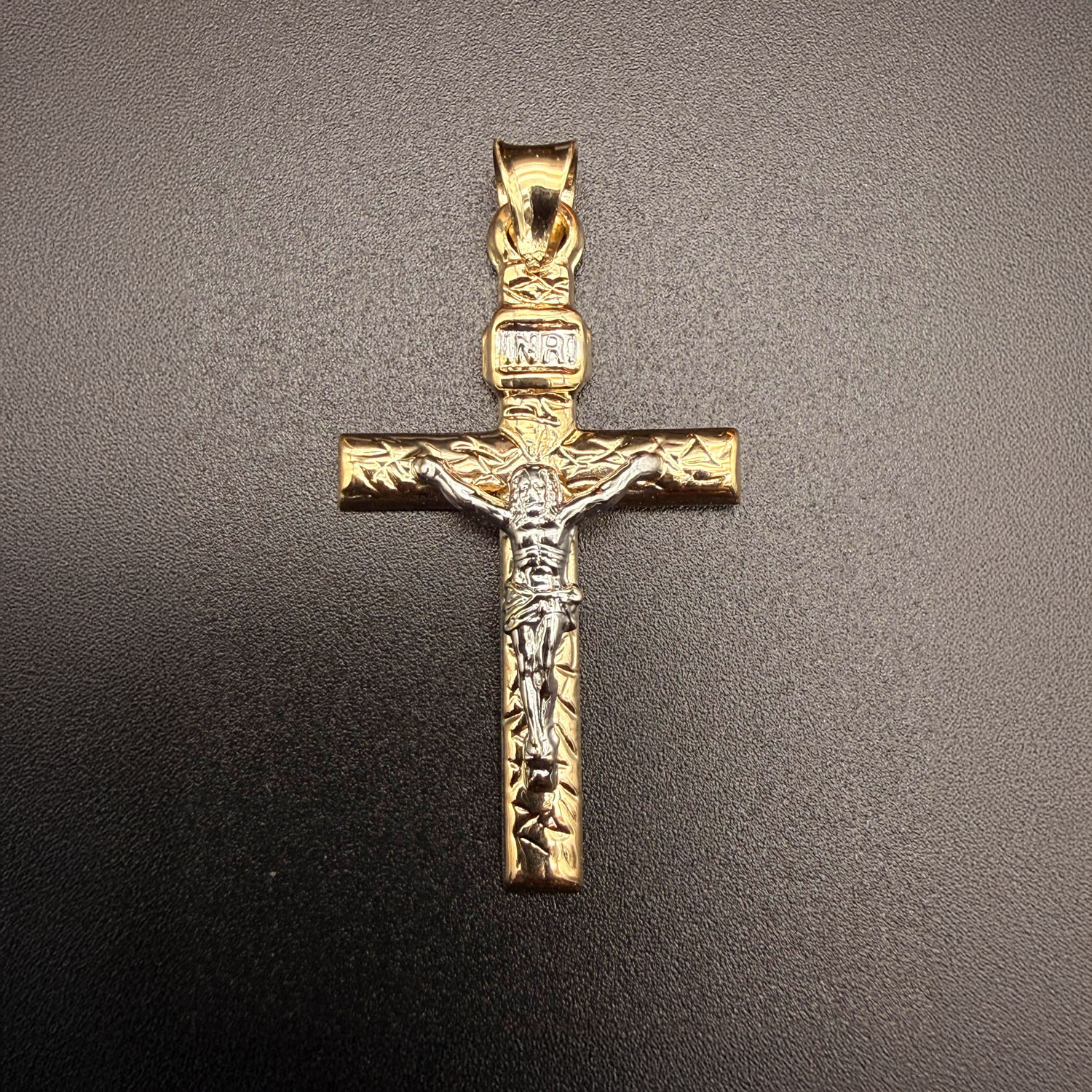 14K Two Tone Gold Mashed Cross Pendant