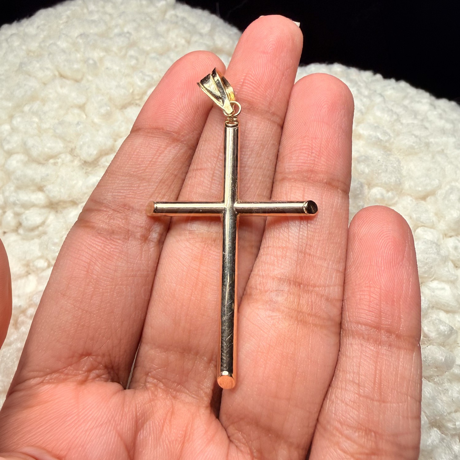 14K Yellow Gold Hollow Round Tube Cross