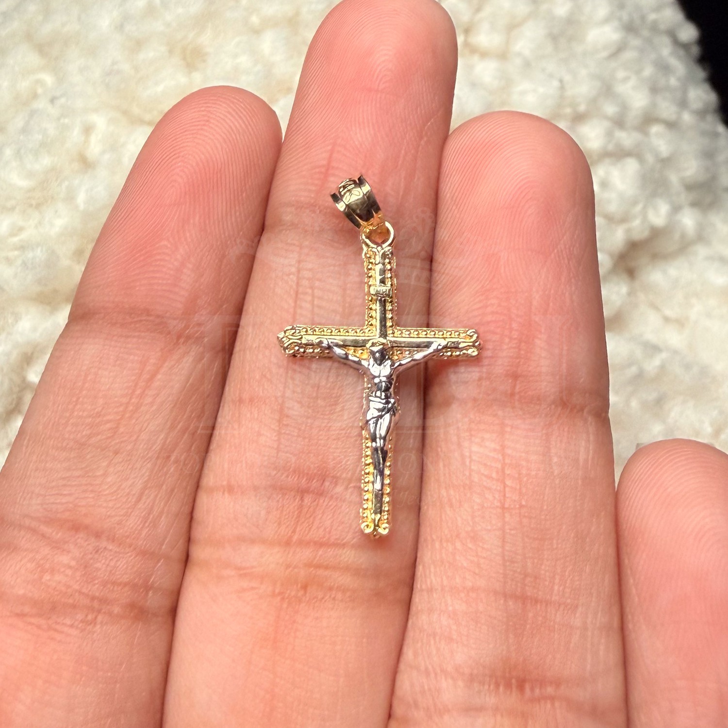 14K Two Tone Gold Crucufix Cross Pendant